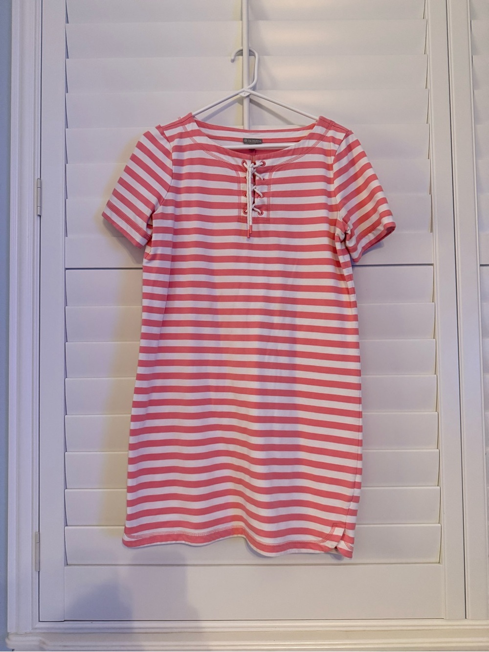 Talbots Pink and White Stripe Lace-Up Midi Dress